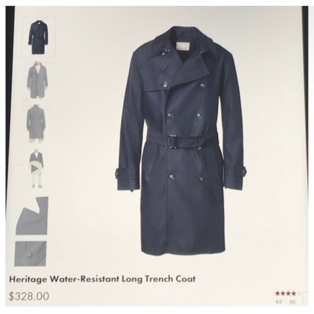 Banana Republic Mens Heritage Collection Navy Water Repellent Long Trench Coat - Picture 2 of 16